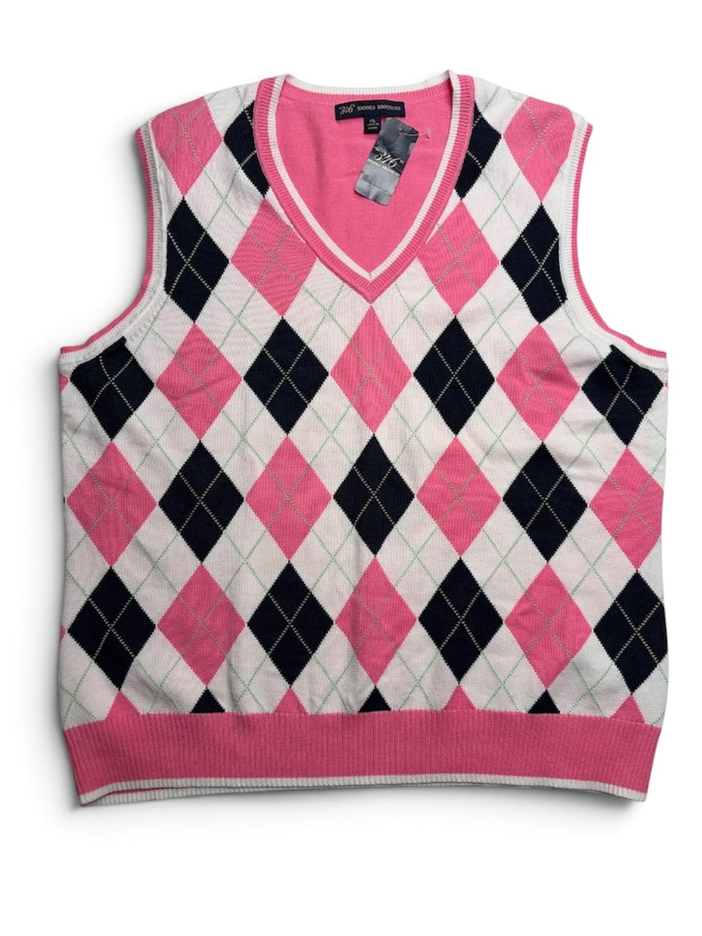 NWT “346” Brooks Brothers Pink Argyle Sweater Vest Size XL